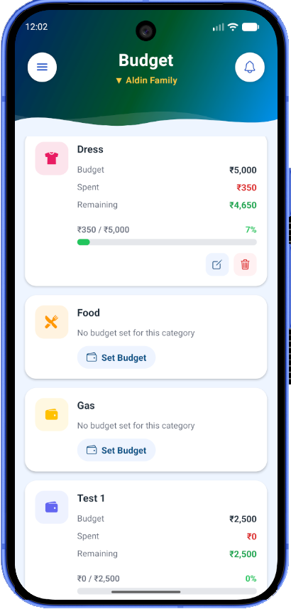 FimNest set monthly budget screen