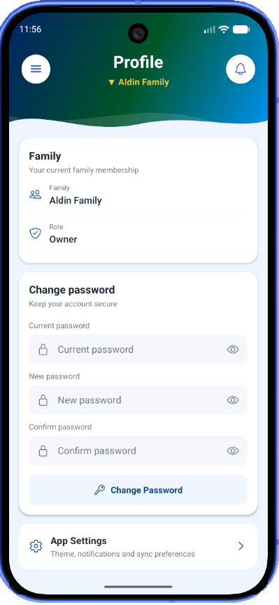 FimNest change password screen
