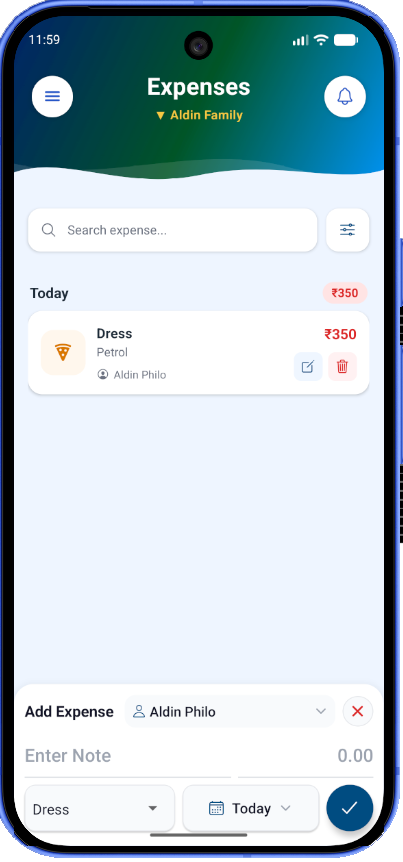 FimNest add or edit expense screen